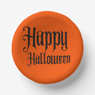 Black Glitter Happy Halloween Paper Plate