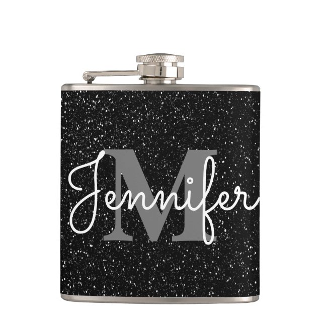 Black Glitter Hip Flask (Front)