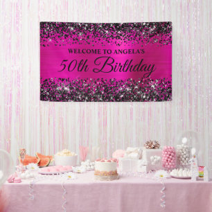Black Glitter Hot Pink Foil 50th Birthday Welcome Banner