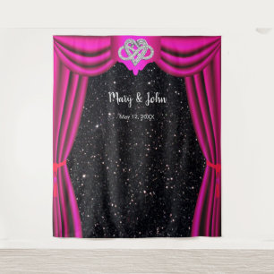 Black Glitter Infinity Heart Pink Curtain Backdrop Tapestry