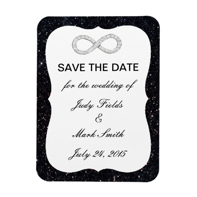 Black Glitter Infinity Save The Date Magnet (Vertical)