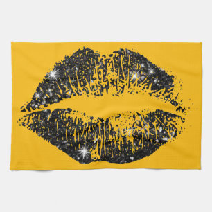 Black Glitter Lips #2 Kitchen Towel