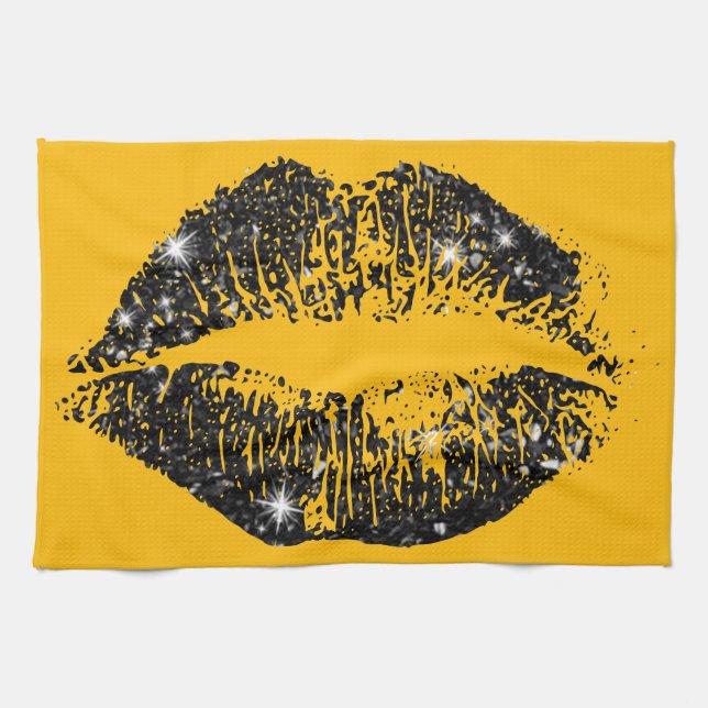Black Glitter Lips #2 Kitchen Towel (Horizontal)