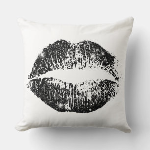 Black Glitter Lips #2 Throw Pillow