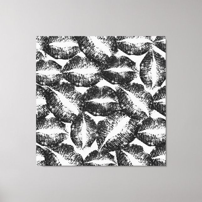 Black Glitter Lips Canvas Print (Front)