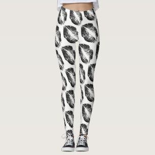 Black Glitter Lips Modern White Leggings