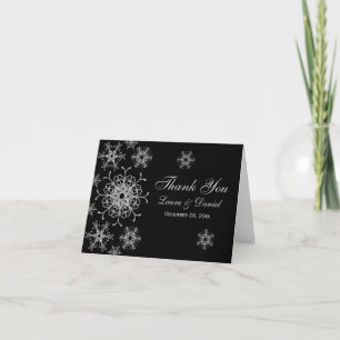 Black, Glitter LOOK Snowflakes Thank You Card