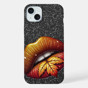 BLACK GLITTER LOOK WITH GOLD SHINY LIPS iPhone 15 PLUS CASE