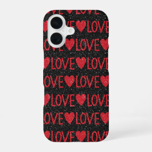 Black Glitter LOVE iPhone 16 Case