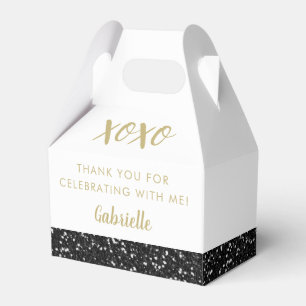 Black Glitter Modern Birthday Mitzvah Anniversary Favor Box