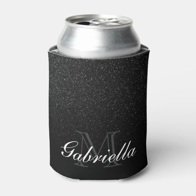 Black Glitter Monogram Can Cooler (Can Front)