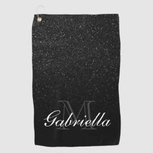 Black Glitter Monogram Golf Towel