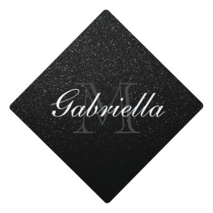 Black Glitter Monogram Graduation Cap Topper