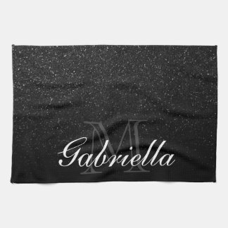 Black Glitter Monogram Kitchen Towel