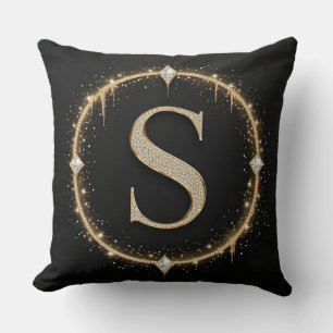 Black Glitter Monogram Letter S Signature Brand Throw Pillow