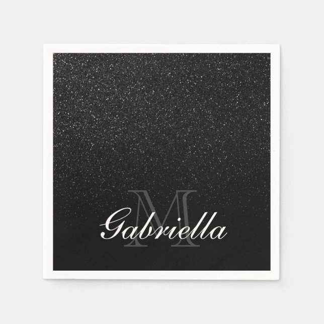 Black Glitter Monogram Napkin (Front)