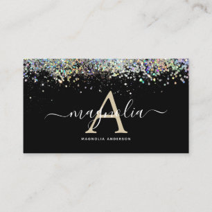Black Glitter Monogram Sparkle Business Card