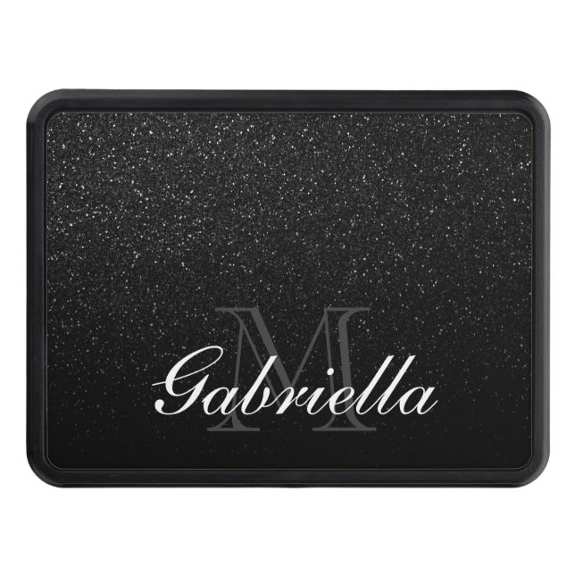 Black Glitter Monogram Trailer Hitch Cover (Front)