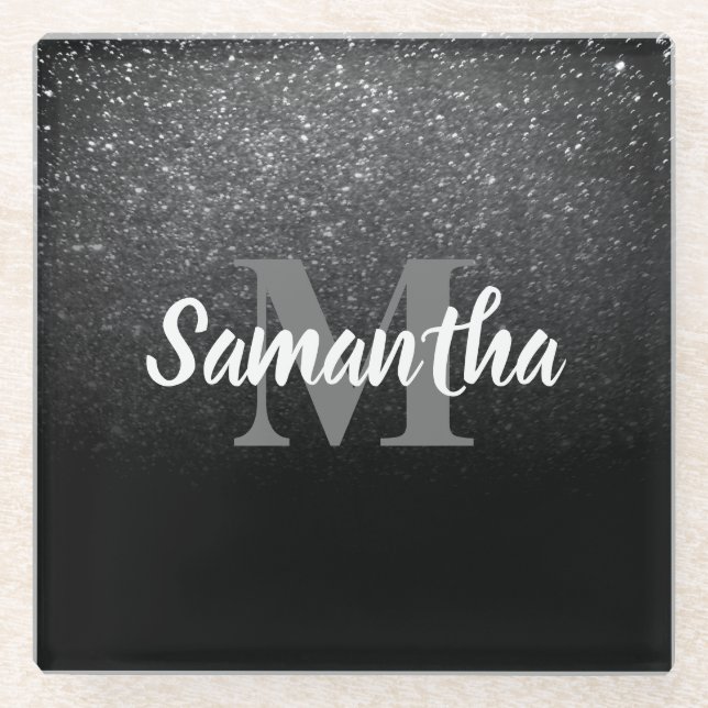 Black Glitter Pattern Glass Coaster (Front)