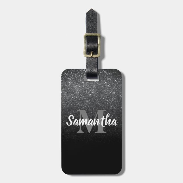 Black Glitter Pattern Luggage Tag (Front Vertical)