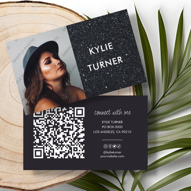 Black Glitter | Photo | Social Media | QR Code   Business Card (Creator Uploaded)