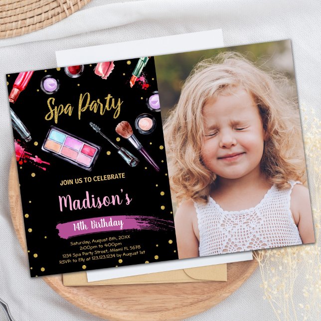 Black Glitter Photo Spa Birthday Invitations (Black Glitter Photo Spa Birthday Invitations)