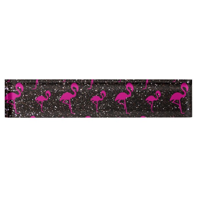 Black glitter pink flamingo nameplate (Front)