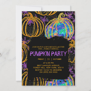Black Glitter Pumpkin Halloween Invitation