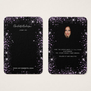 Black glitter purple earrings photo display card