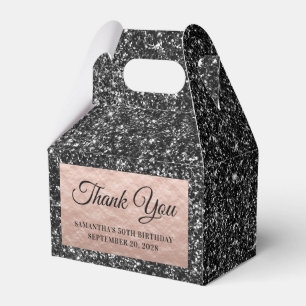 Black Glitter Rose Gold 50th Birthday Thank You Favor Box