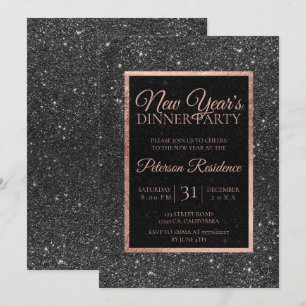 Black glitter rose gold elegant luxury New year Invitation