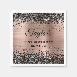 Black Glitter Rose Gold Foil 21st Birthday Napkin