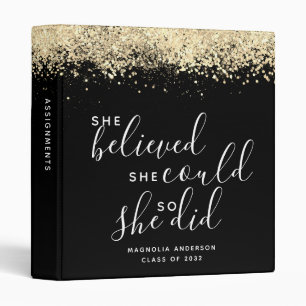 Black Glitter She Believed She Could Graduation Binder
