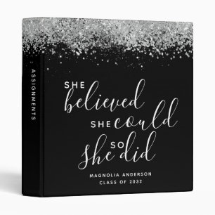 Black Glitter She Believed She Could Graduation Binder