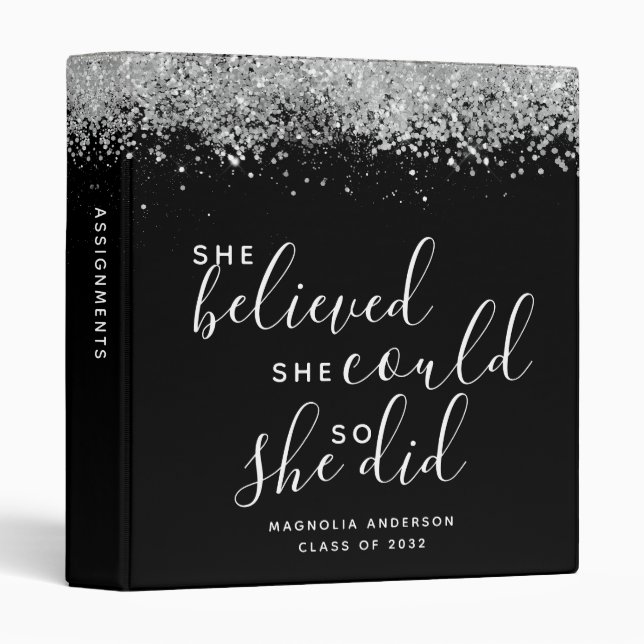 Black Glitter She Believed She Could Graduation Binder (Front/Spine)