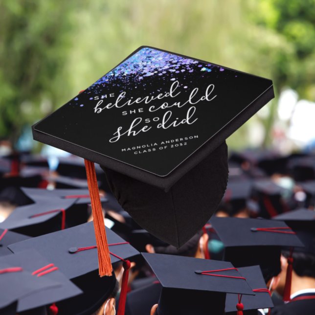 Black Glitter She Believed She Could Name Graduation Cap Topper (Creator Uploaded)