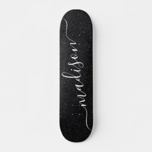 Black Glitter Shimmer Custom Personalized Name Skateboard
