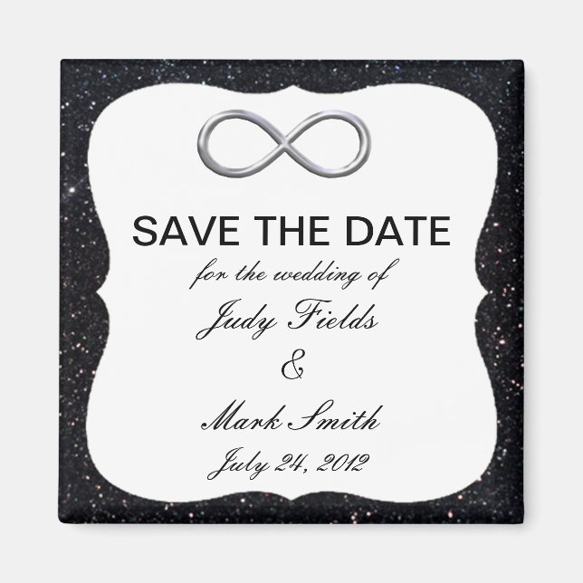 Black Glitter Silver Infinity Save The Date Magnet (Front)