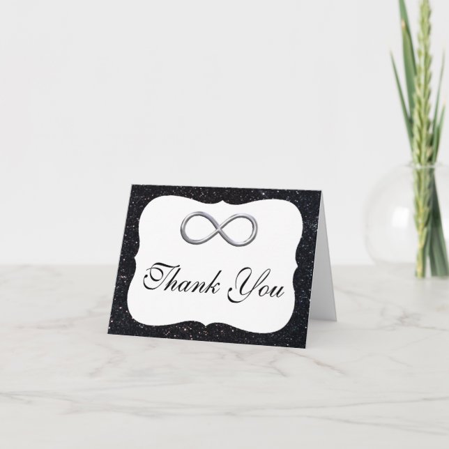 Black Glitter Silver Infinity Thank You Card (Front)