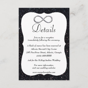 Black Glitter Silver Infinity Wedding Details Enclosure Card