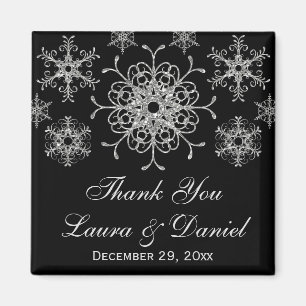 Black Glitter Snowflakes Wedding Favour Magnet
