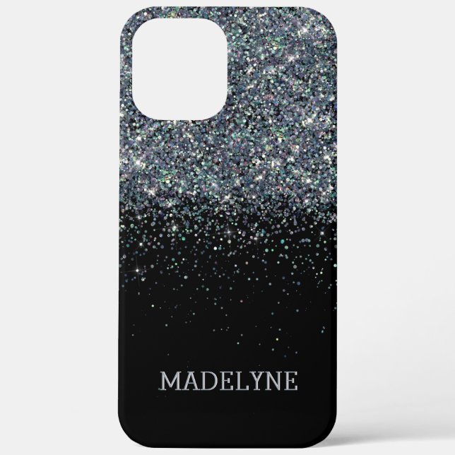 Black Glitter Sparkle Girly Personalized Name Case-Mate iPhone Case (Back)