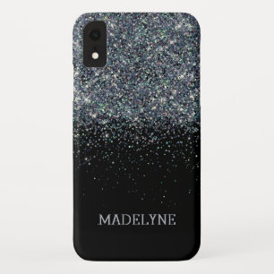 Black Glitter Sparkle Girly Personalized Name iPhone XR Case