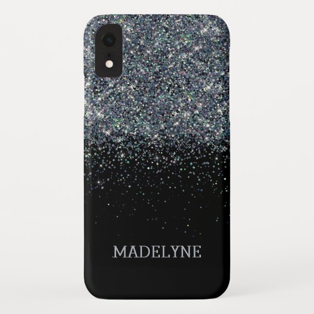 Black Glitter Sparkle Girly Personalized Name Case-Mate iPhone Case (Back)