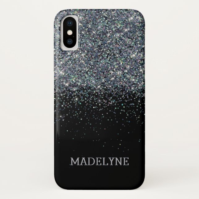 Black Glitter Sparkle Girly Personalized Name Case-Mate iPhone Case (Back)