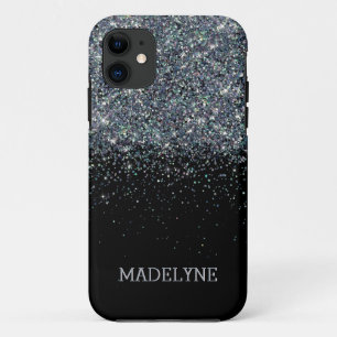 Black Glitter Sparkle Girly Personalized Name iPhone 11 Case