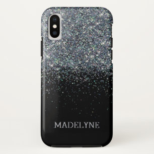 Black Glitter Sparkle Girly Personalized Name Case-Mate iPhone Case