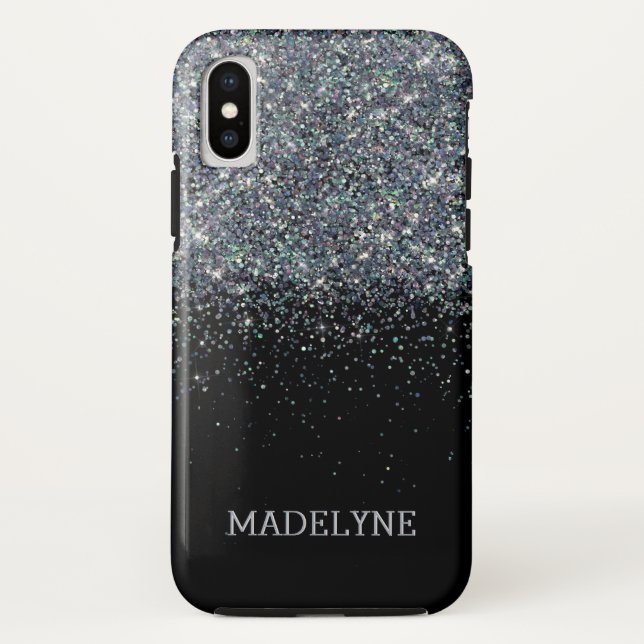 Black Glitter Sparkle Girly Personalized Name Case-Mate iPhone Case (Back)