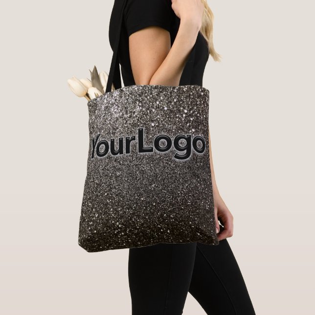 Black Glitter Sparkle Glam Company Business Logo Tote Bag (Close Up)