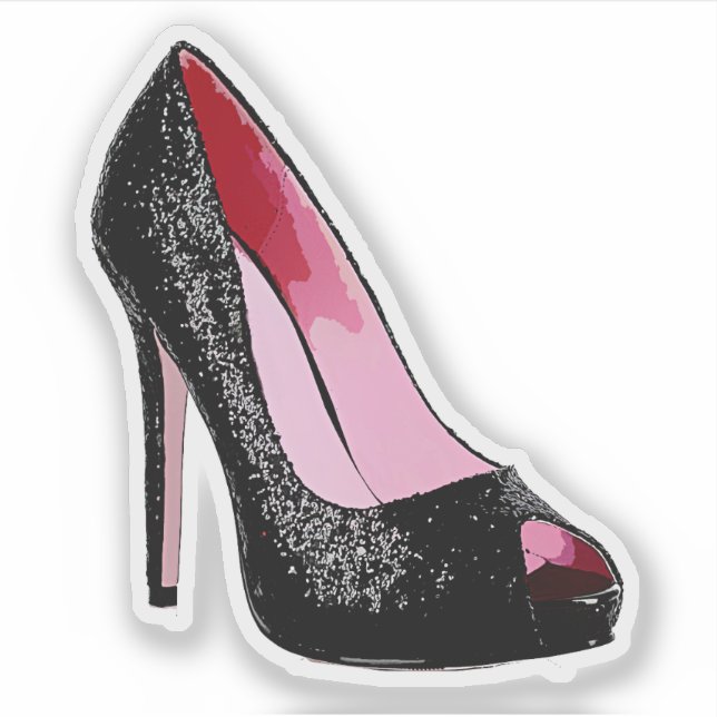 Black Glitter Sparkle high Heels Shoe art (Front)